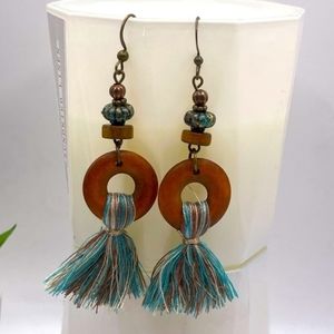 BRAND NEW BOHO Wood Fringe Earrings